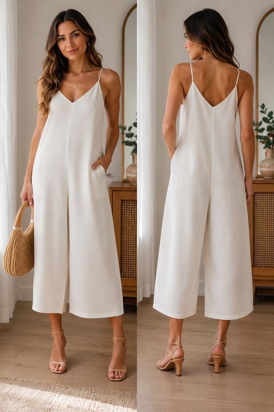 EUC Oak + Fort cropped wide-leg romper white S minimalist Sunday brunch date